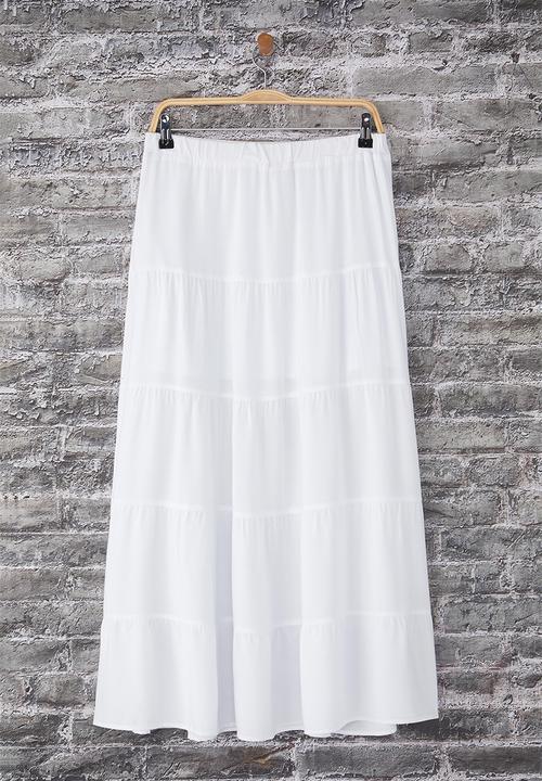 Trendyol - Bow Detail A-Line Flounced Maxi Skirt - White
