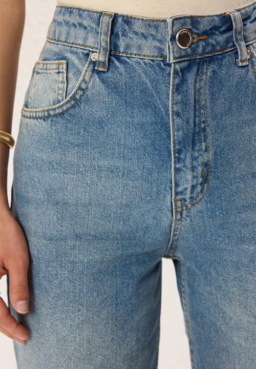 Trendyol - High-Waist Wide-Leg Cotton Jeans - Blue
