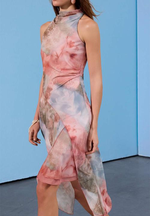 Trendyol - Limited Edition Abstract Print Halter Neck Tulle Dress - Multi