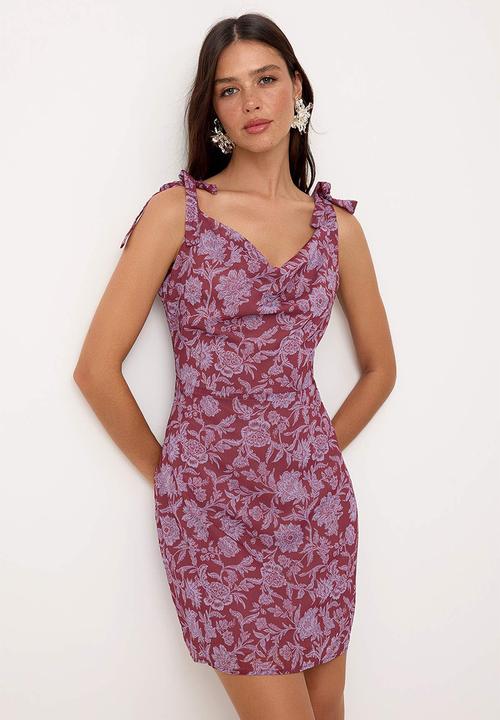 Trendyol - Floral Tie-Back Mini Dress - Purple