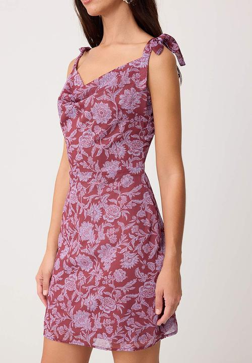 Trendyol - Floral Tie-Back Mini Dress - Purple