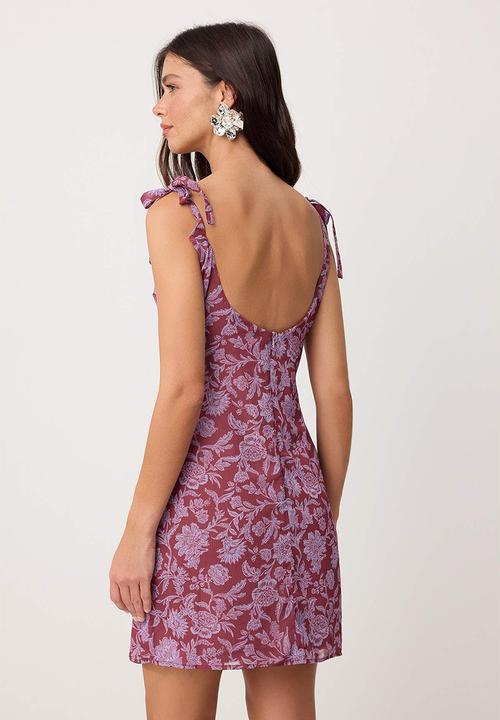 Trendyol - Floral Tie-Back Mini Dress - Purple