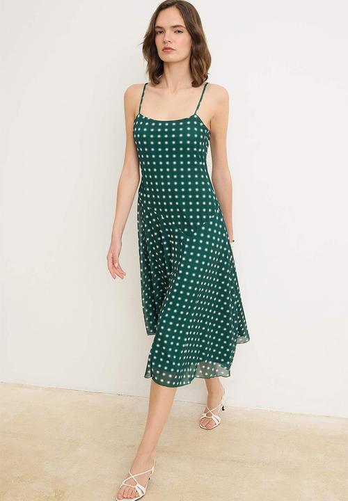 Trendyol - Printed Waist-Cut Tulle Mini Dress - Green