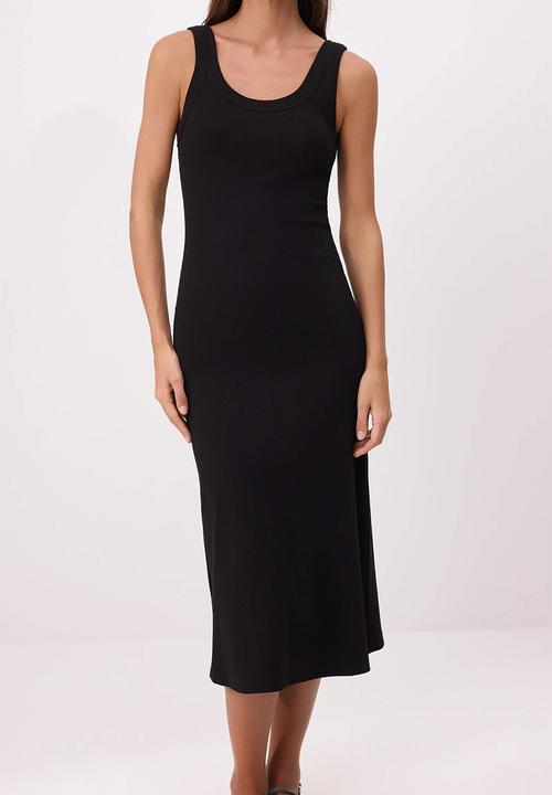 Trendyol - A-Line Ribbed Midi Knit Dress - Black