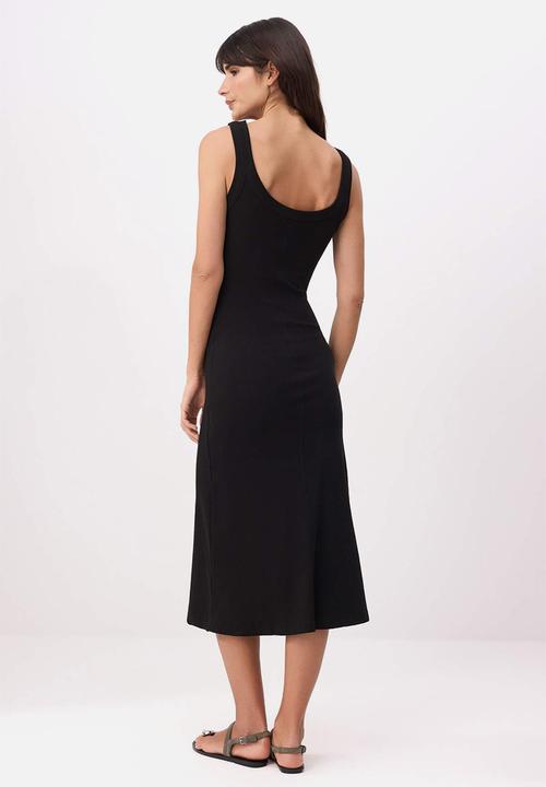 Trendyol - A-Line Ribbed Midi Knit Dress - Black