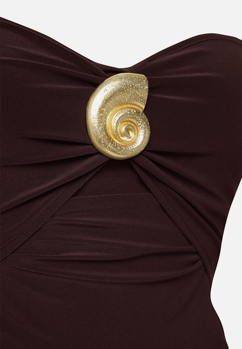 Trendyol - Strapless Knit Blouse with Accessory Detail - Brown