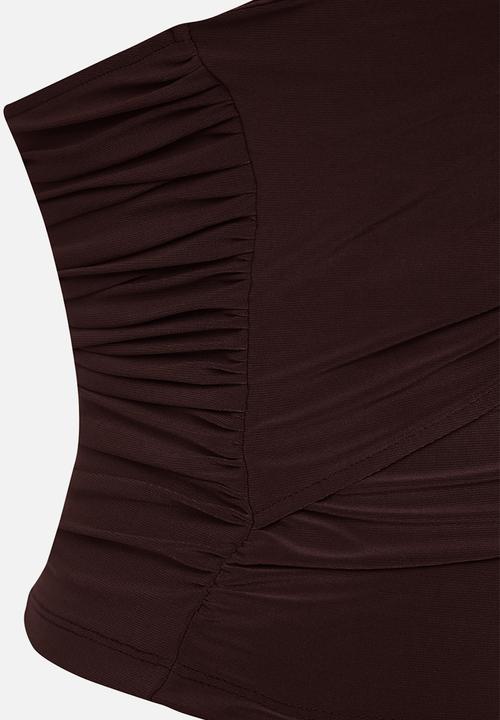 Trendyol - Strapless Knit Blouse with Accessory Detail - Brown