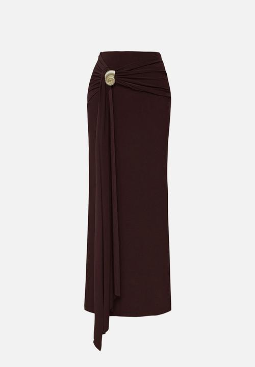 Trendyol - Bodycon Accessory Detail Maxi Skirt - Brown