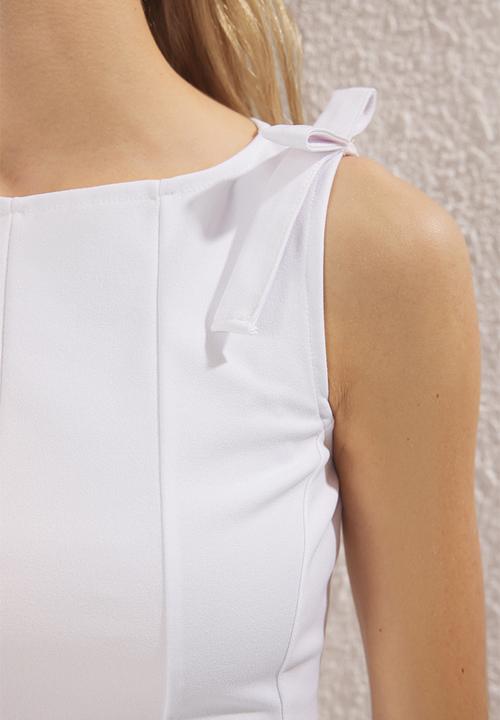 Trendyol - Peplum Blouse with Shoulder Bow Detail - White