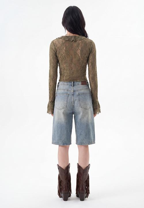 Trendyol - Faded Vintage Denim Jorts - Blue