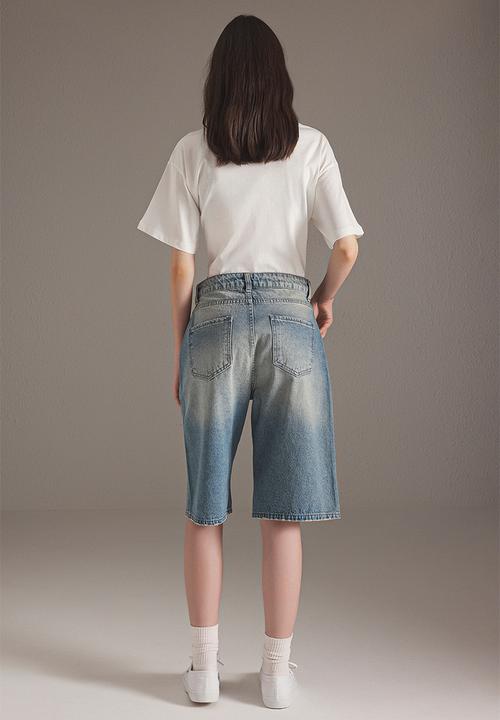 Trendyol - Faded Vintage Denim Jorts - Blue