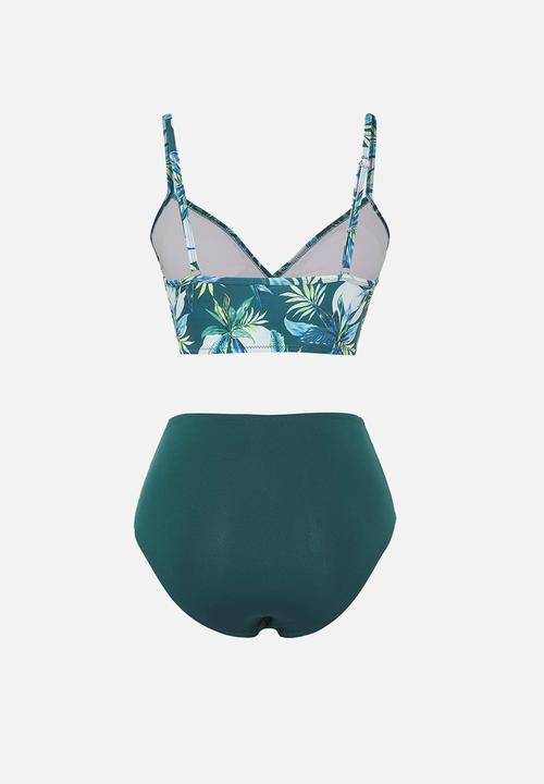 Trendyol - Floral pattern bikini set - green–multicolor