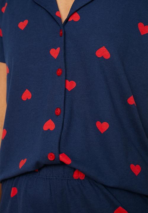 Trendyol - Cotton heart shorts pajama set - navy blue