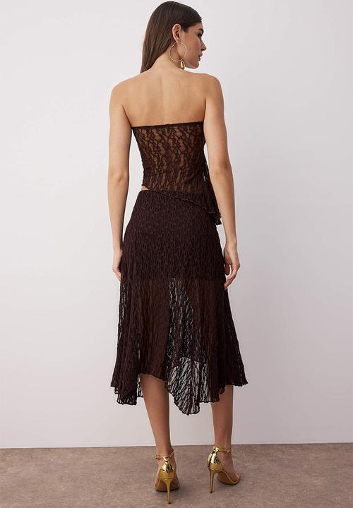 Trendyol - Strapless Lace Top and Bottom Set - Brown