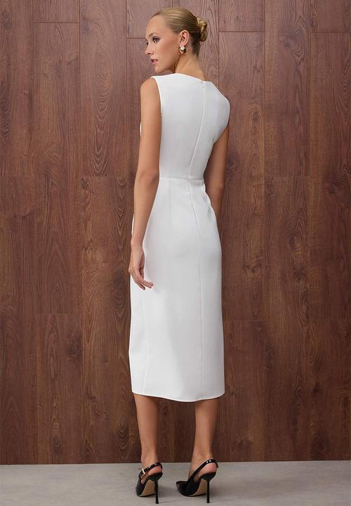 Trendyol - Belted Straight Midi Dress with Accessory Detail - White