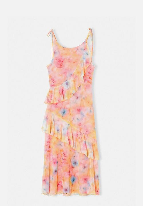 Trendyol - Printed A-Line Tulle Dress with Thin Straps - Multi