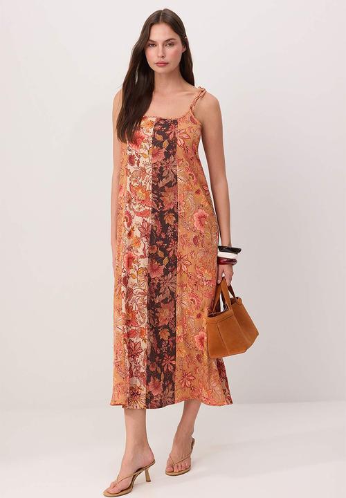 Trendyol - Shawl Print Boho A-Line Knit Dress - Multi