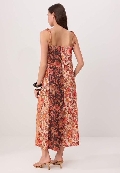Trendyol - Shawl Print Boho A-Line Knit Dress - Multi