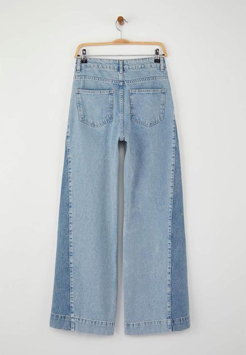 Trendyol - Special Collection High-Waist Colour Block Wide-Leg Jeans - Blue