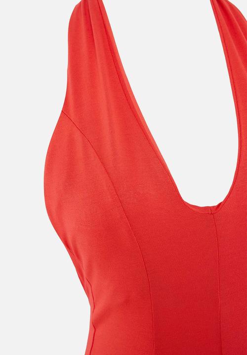 Trendyol - Backless Halter Midi Beach Dress - Red
