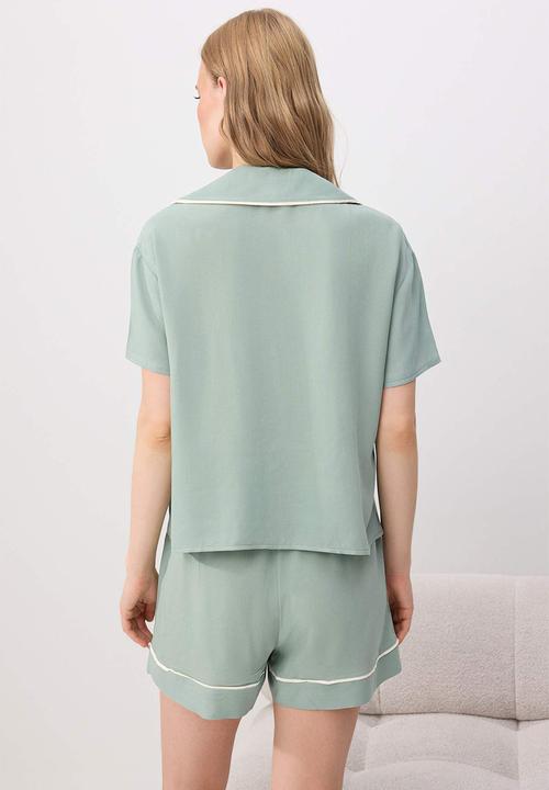 Trendyol - Piped viscose shorts pajama set - mint