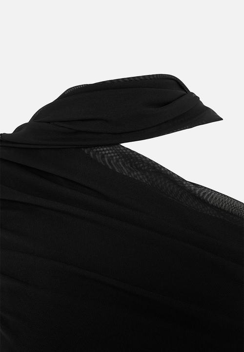 Trendyol - Asymmetric Collar Tulle Top and Bottom Set - Black