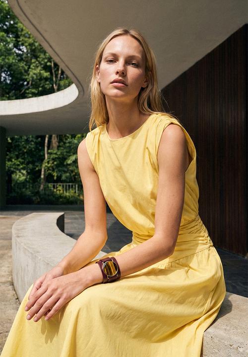 Trendyol - A-Line Midi Woven Dress - Yellow