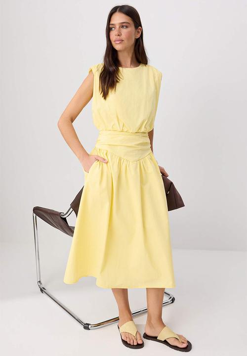 Trendyol - A-Line Midi Woven Dress - Yellow