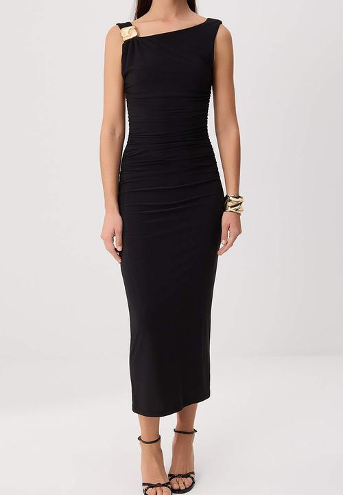 Trendyol - Accessory Detail Fitted Maxi Dress - Black