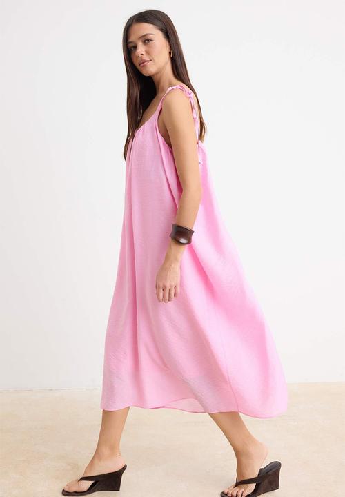 Trendyol - Tie Detail Straight-Cut Maxi Dress - Pink