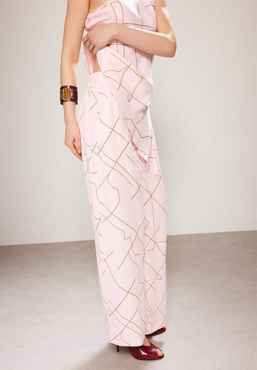 Trendyol - Patterned Satin Trousers with Elasticated Waist - Pink