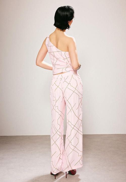Trendyol - Patterned Satin Trousers with Elasticated Waist - Pink
