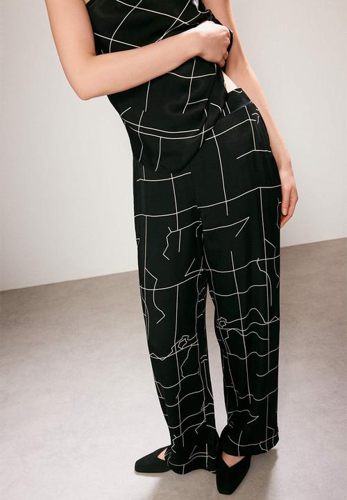 Trendyol - Patterned Satin Trousers with Elasticated Waist - Black