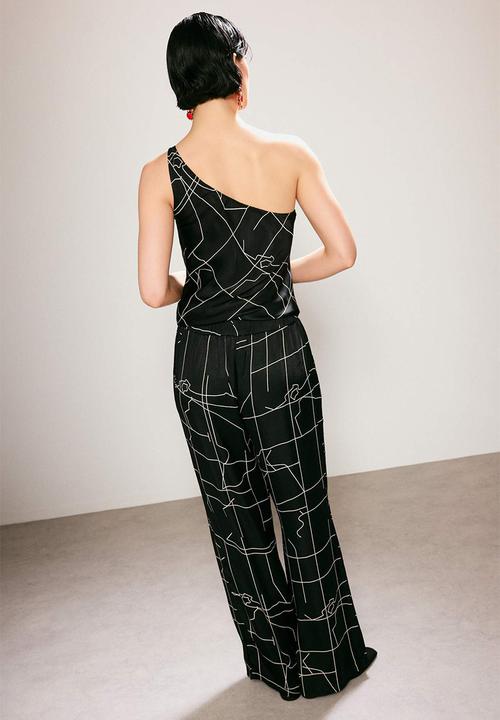Trendyol - Patterned Satin Trousers with Elasticated Waist - Black