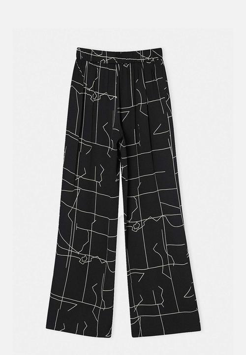 Trendyol - Patterned Satin Trousers with Elasticated Waist - Black