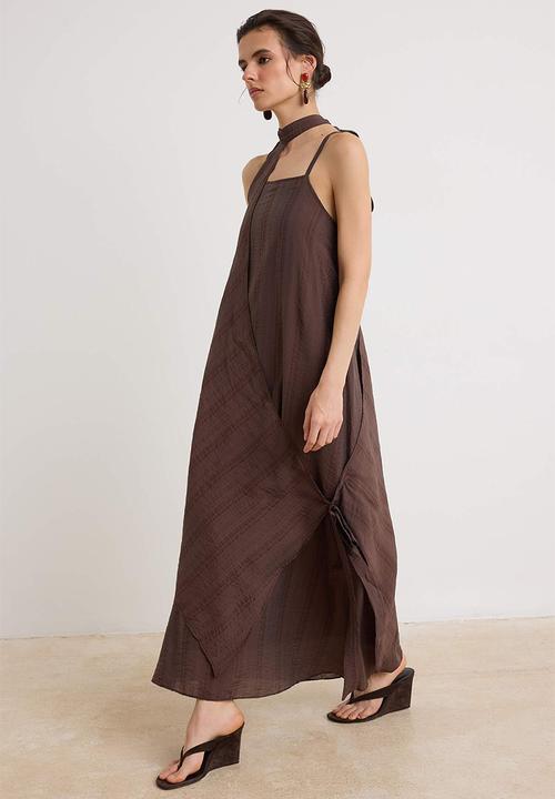 Trendyol - Detachable Shawl A-Line Maxi Dress - Brown