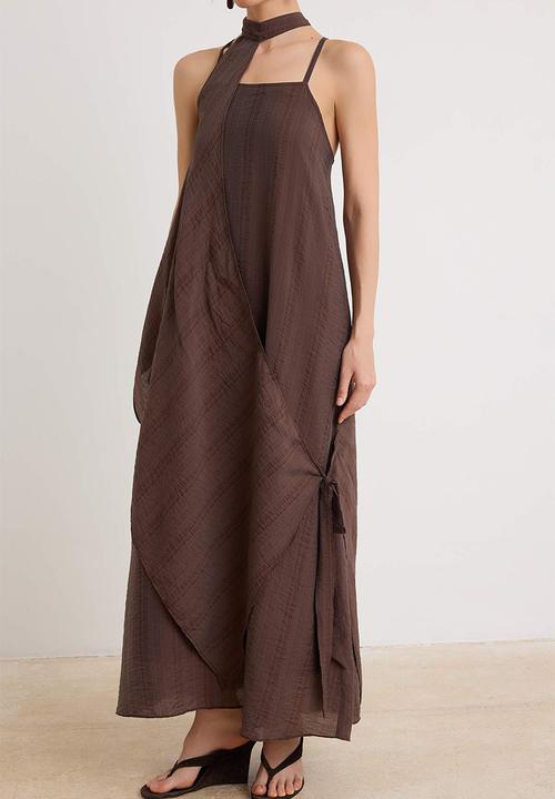 Trendyol - Detachable Shawl A-Line Maxi Dress - Brown