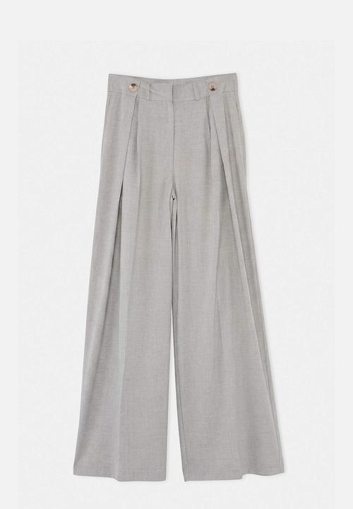 Trendyol - Double-Pleat Wide-Leg Trousers - Grey