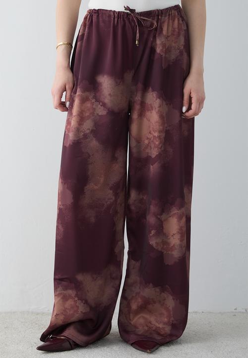 Trendyol - Gradient Print Satin Wide-Leg Trousers - Plum