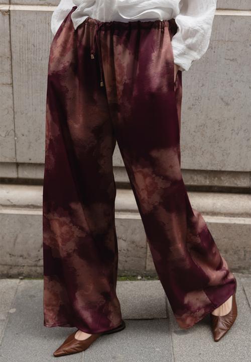 Trendyol - Gradient Print Satin Wide-Leg Trousers - Plum