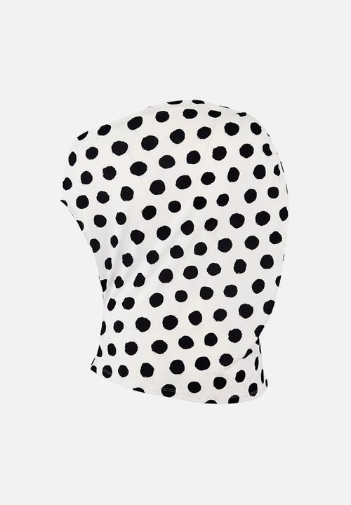 Trendyol - Plus polka dot patterned boat neck ruched blouse - ecru