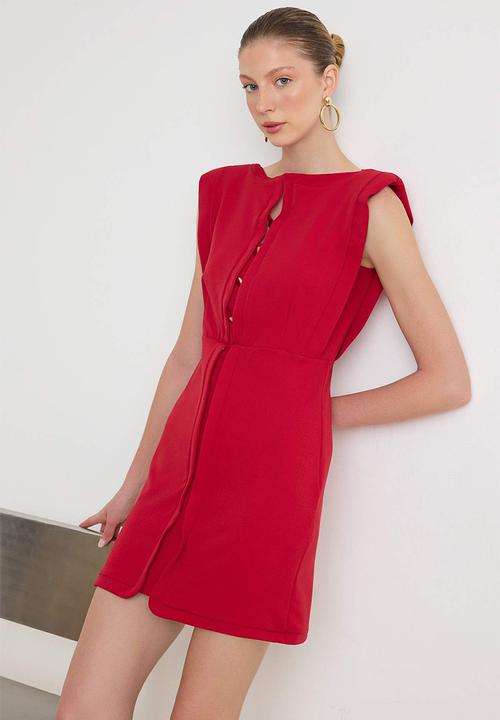Trendyol - Button Detail Mini Dress - Red