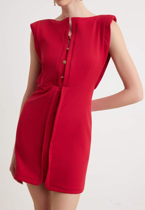 Trendyol - Button Detail Mini Dress - Red