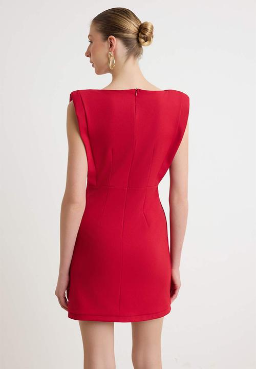 Trendyol - Button Detail Mini Dress - Red