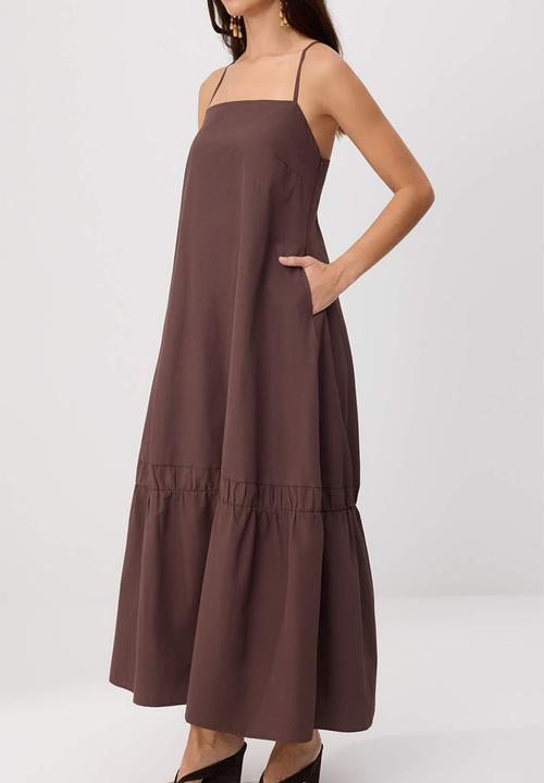 Trendyol - Hem Detail Relaxed Maxi Dress - Brown