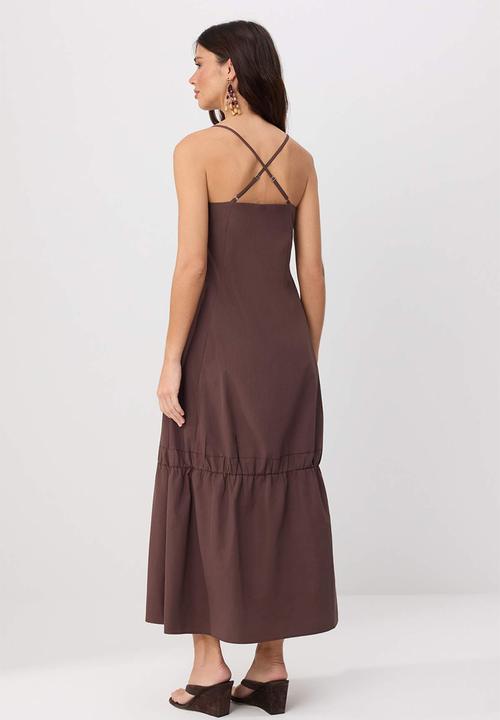 Trendyol - Hem Detail Relaxed Maxi Dress - Brown