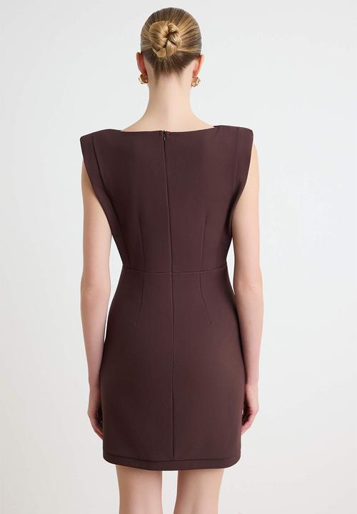 Trendyol - Button Detail Mini Dress - Brown