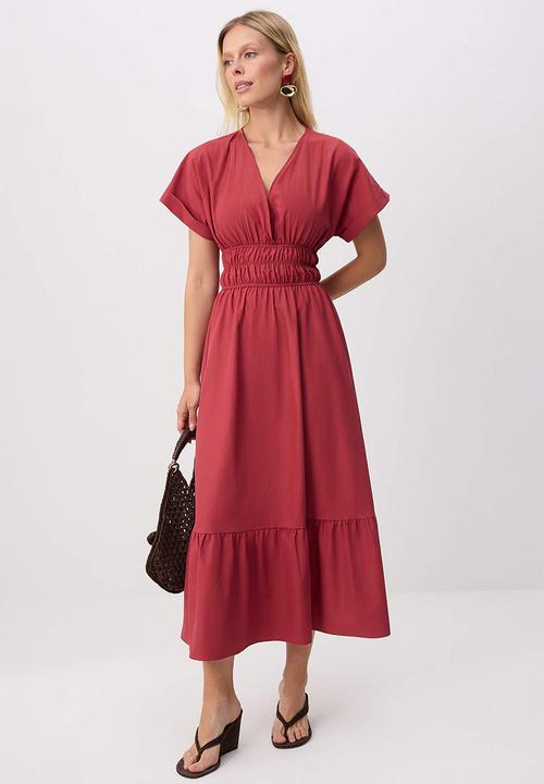 Trendyol - Double-Breasted A-Line Maxi Dress - Tile