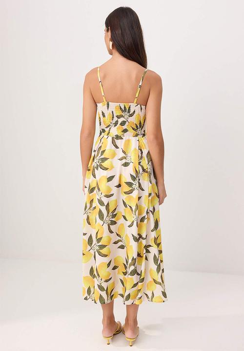 Trendyol - Lemon Print Strappy A-Line Maxi Dress - Multicolour