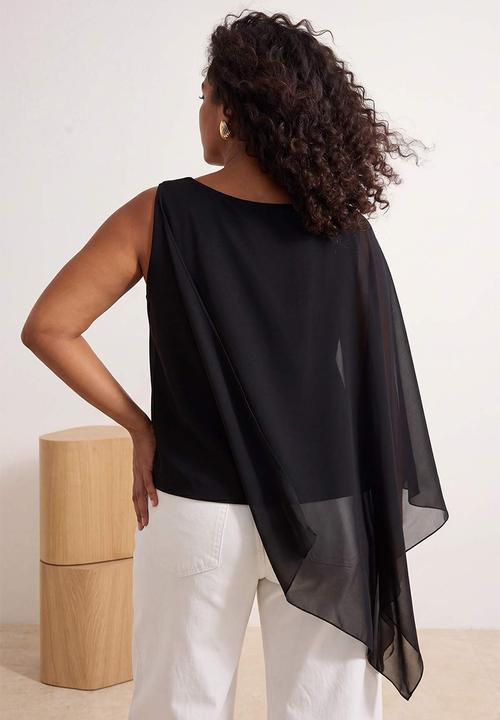 Trendyol - Plus chiffon half cape top - black